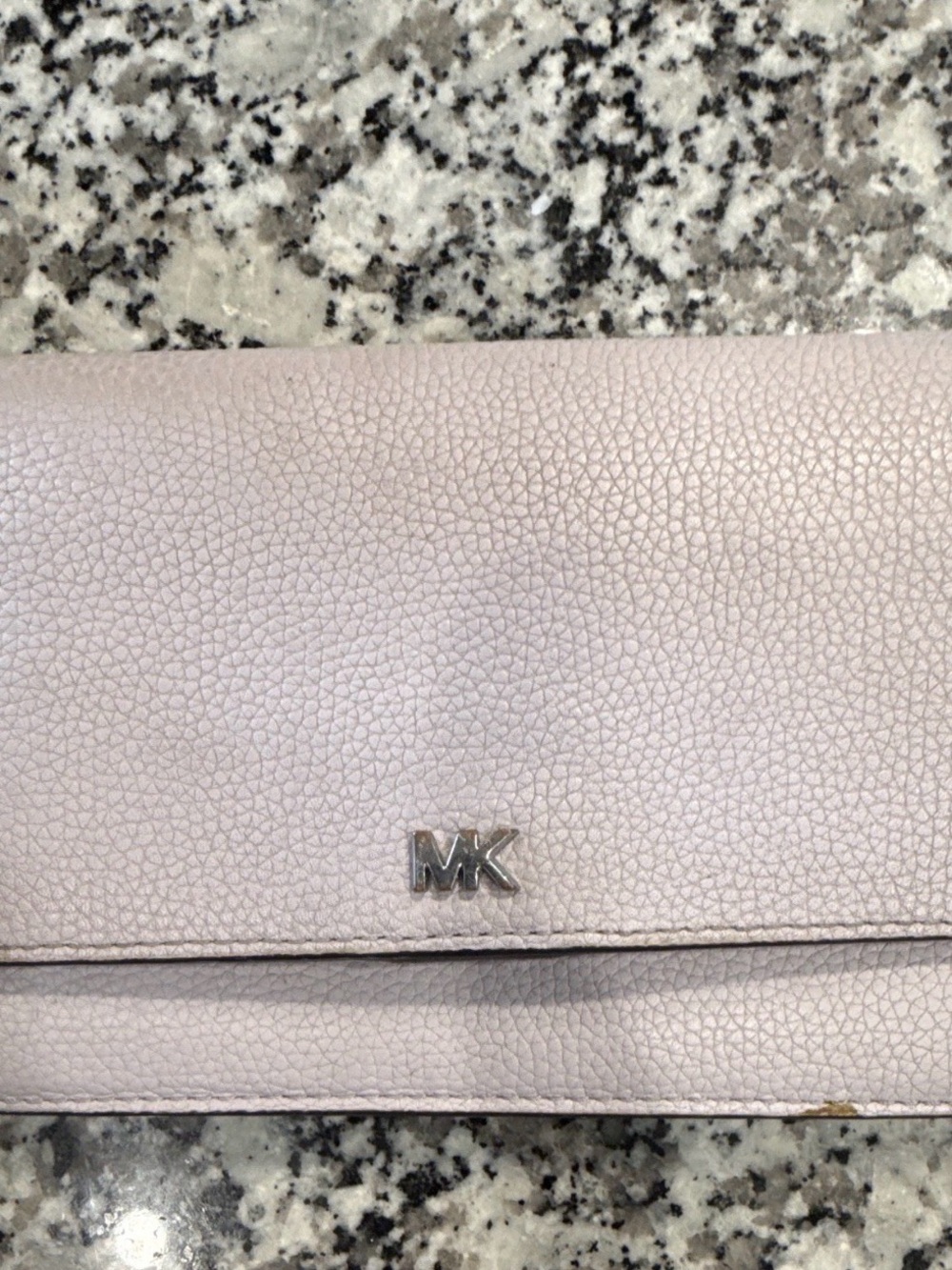 Michael Kors Light Blush Pink Pebbled Leather Clutch with MK Logo